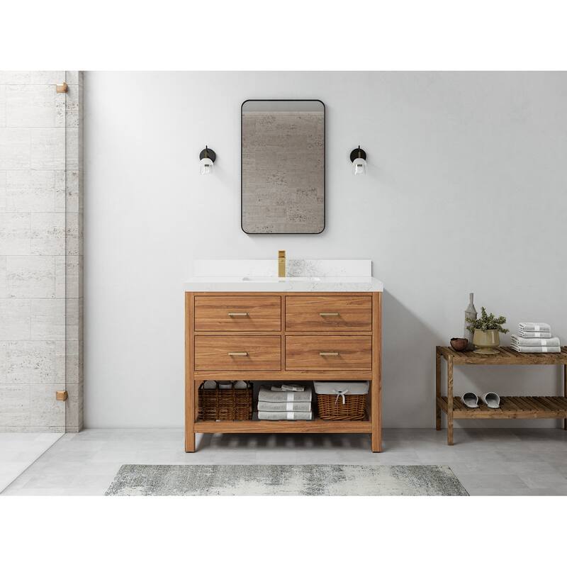 Willow Collections 42 in. W x 22 in. D Parker Solid Teak Single Sink Bathroom Vanity with Countertop