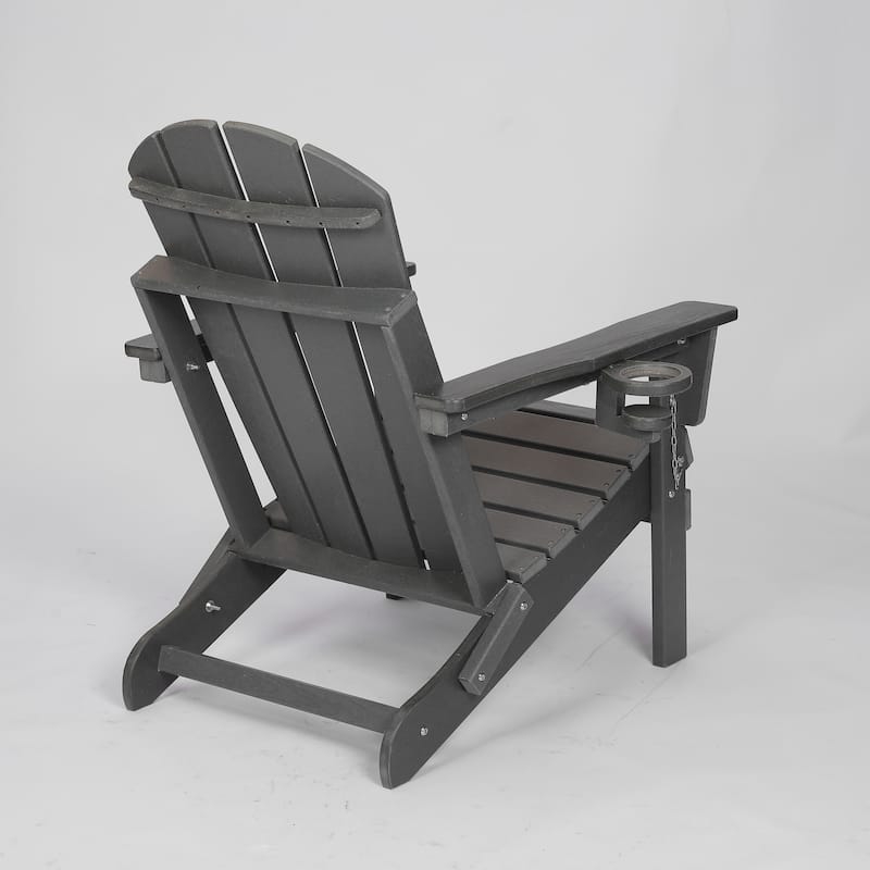 Folding Adirondack Chair Gray Outdoor Chair with Cup Holder, Arm Chair Reading Chair Accent Chair Side Chair