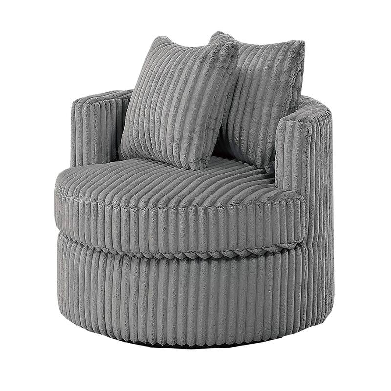 Tamara Round Swivel Chair with 2 Back Cushions, Gray Corduroy Fabric