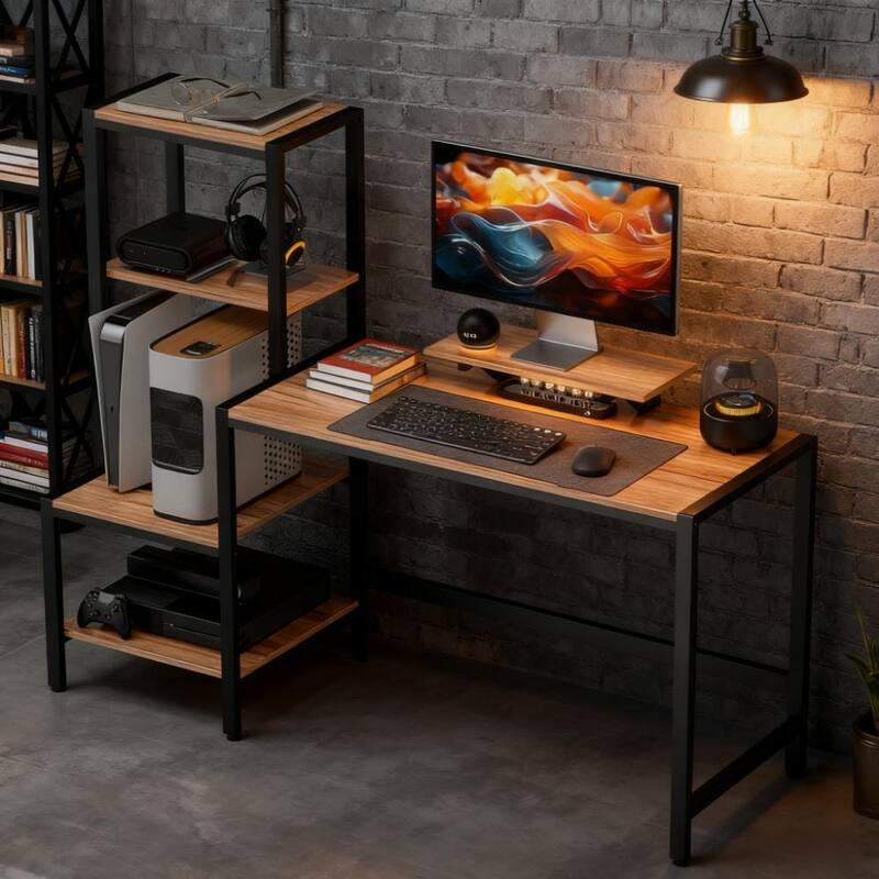 Computer Desk, CPU Desk with Monitor Stand, Reversible 4-Tier Shelf,for Home and Office