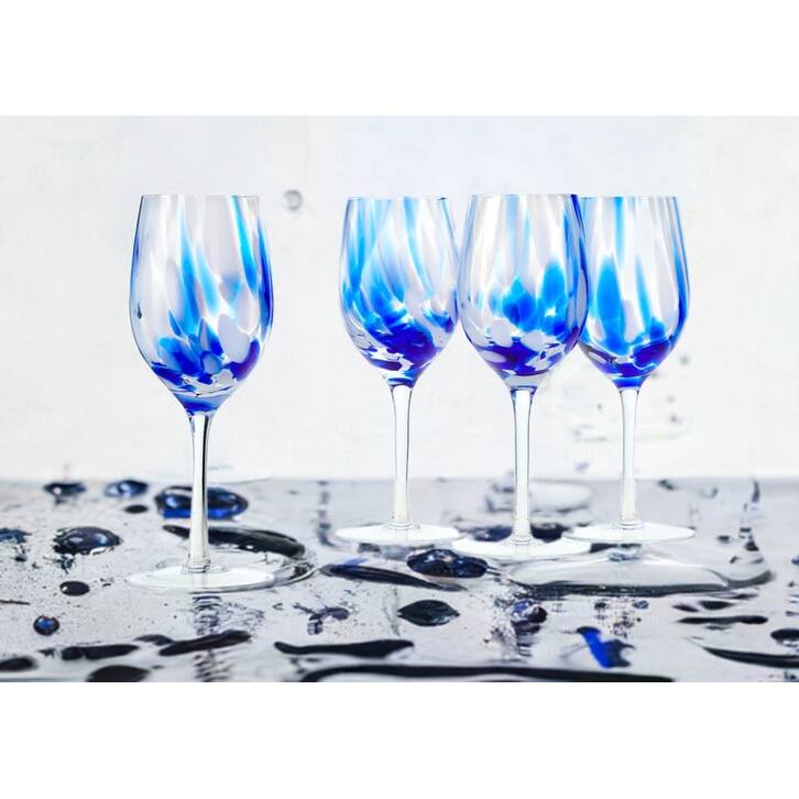 Blue Rose Polish Pottery Hand blown Wine Glass Set