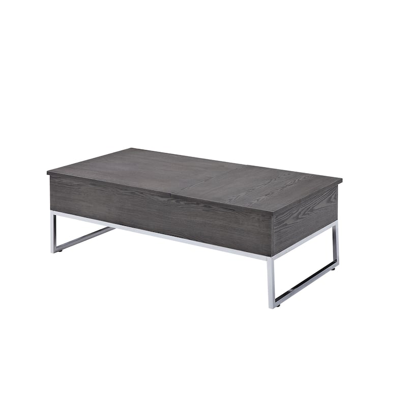 47-inch Lift Top Coffee Table with Storage and Chrome Base - 47” x 24” x 26” - Grey-Silver