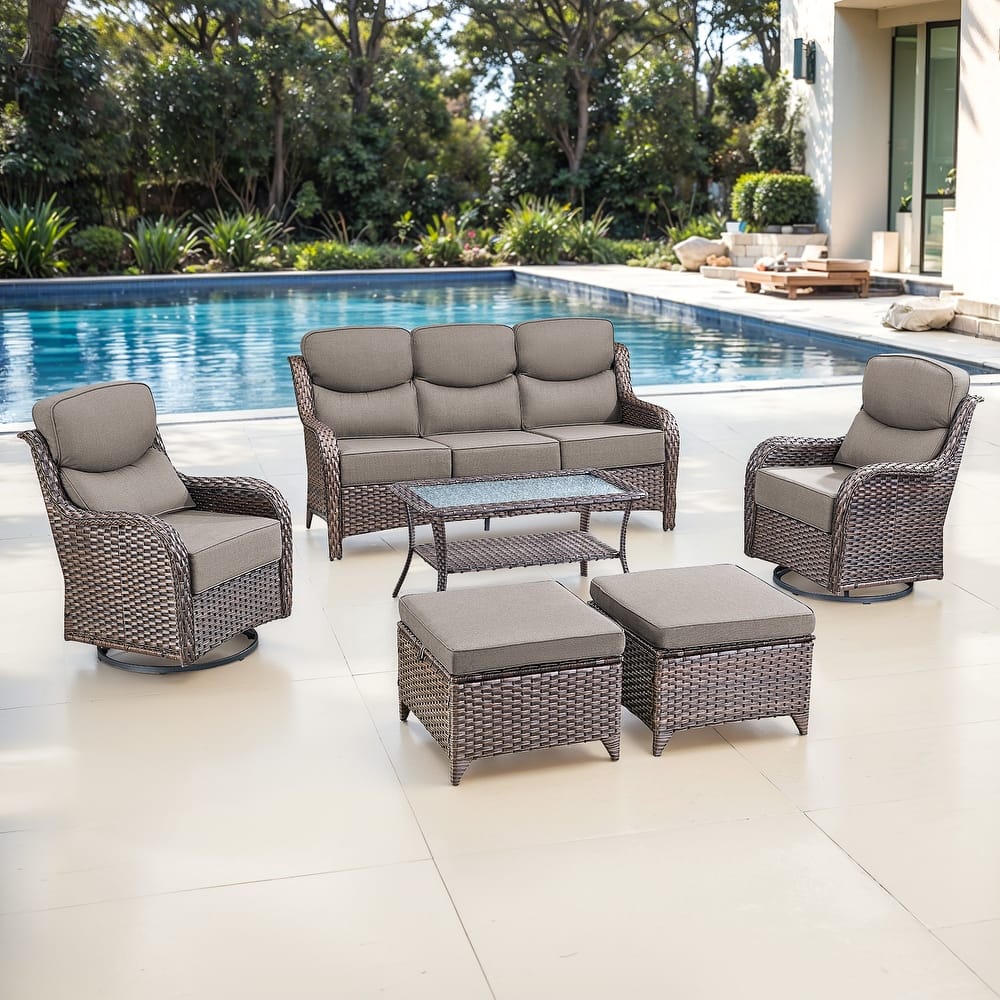 Gymojoy 6-Piece Patio Furniture Set with Swivel Glider Chairs, 6-Inch Ultra-Plush Cushions & Water-Resistant Olefin Fabric