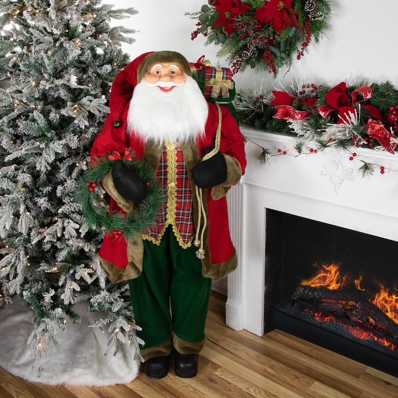 60" Santa Claus with Wreath and Gift Bag Standing Christmas Figure