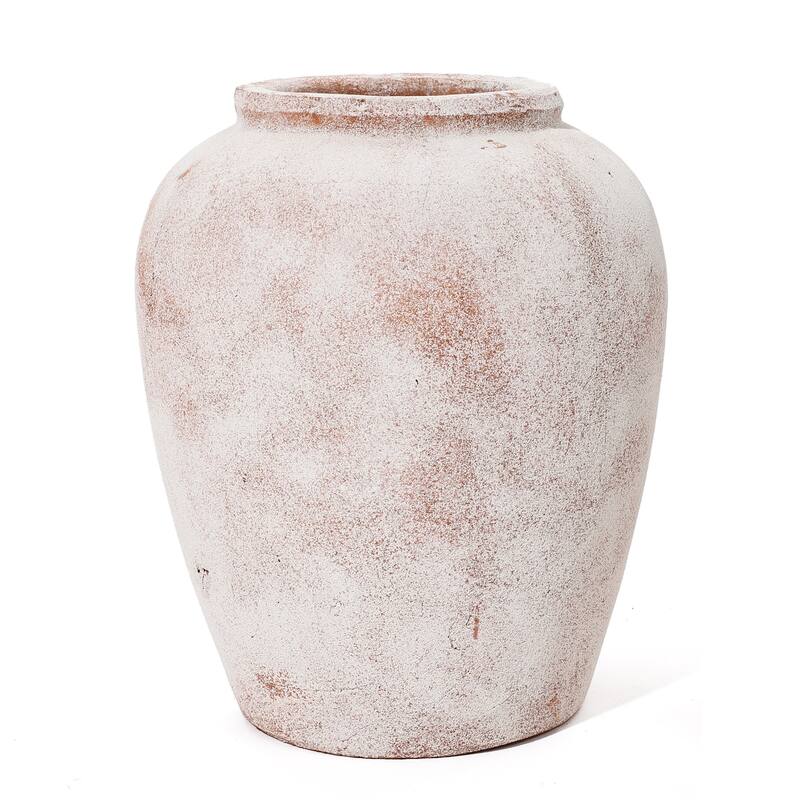 Marble Brown and White 12.4-Inch Tall Terracotta Vase - 12.2" H x 10.43" Diameter