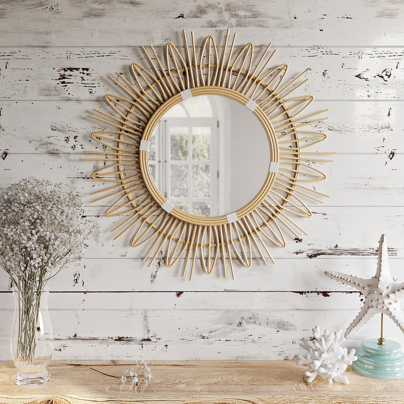 Soleil Round Boho Wall Mirror - 31.5"H x 31.5"W x 0.5"D