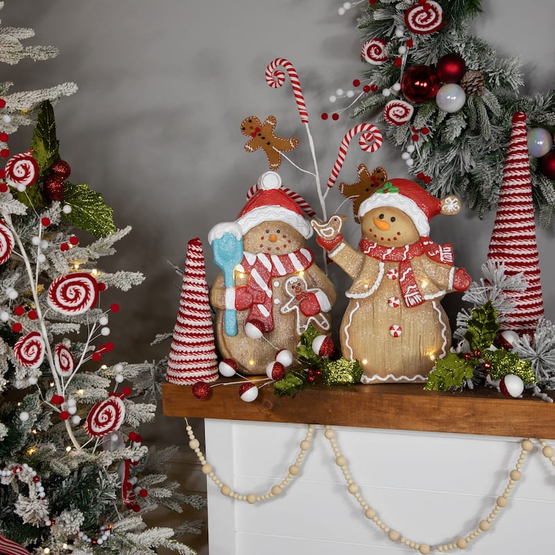 LED Lighted Gingerbread Snowman with Bird Christmas Figure - 15"