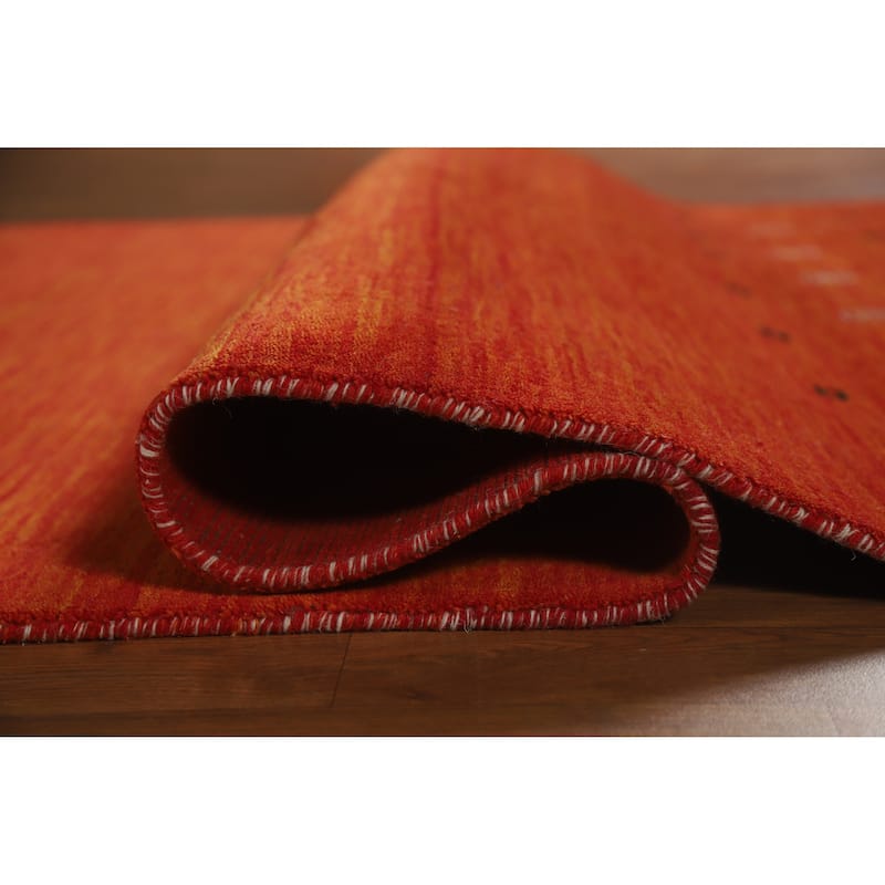 Orange Gabbeh Indian Area Rug Handmade Tribal Wool Carpet - 4'11" x 7'10"