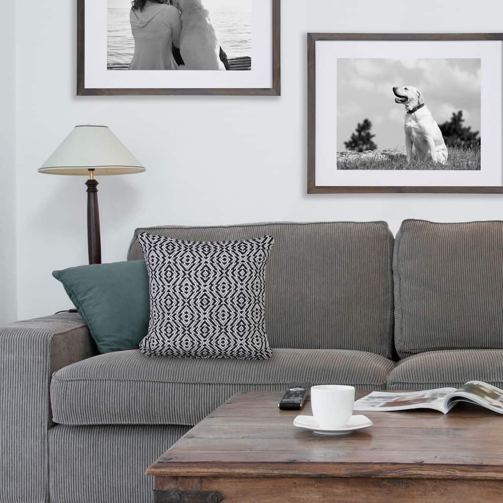 Handwoven Diamond Cotton Throw Pillow Cover - 20" - Black and White