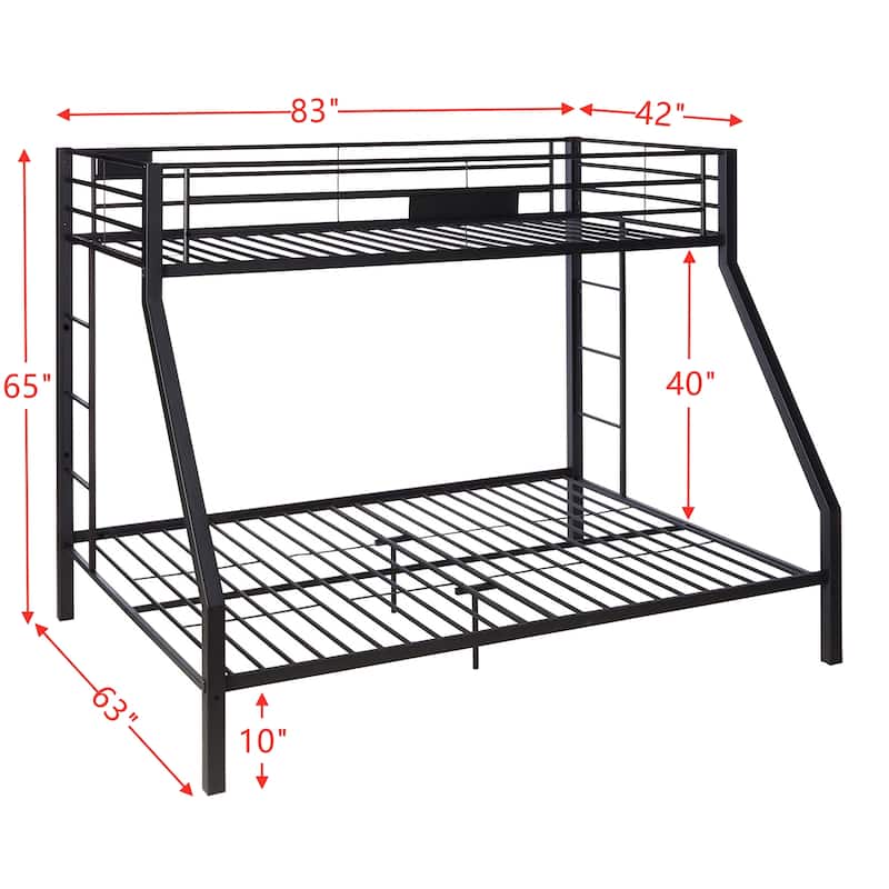 Black Contemporary Metal Tube Bunk Bed Double BuiltIn Ladder, Full