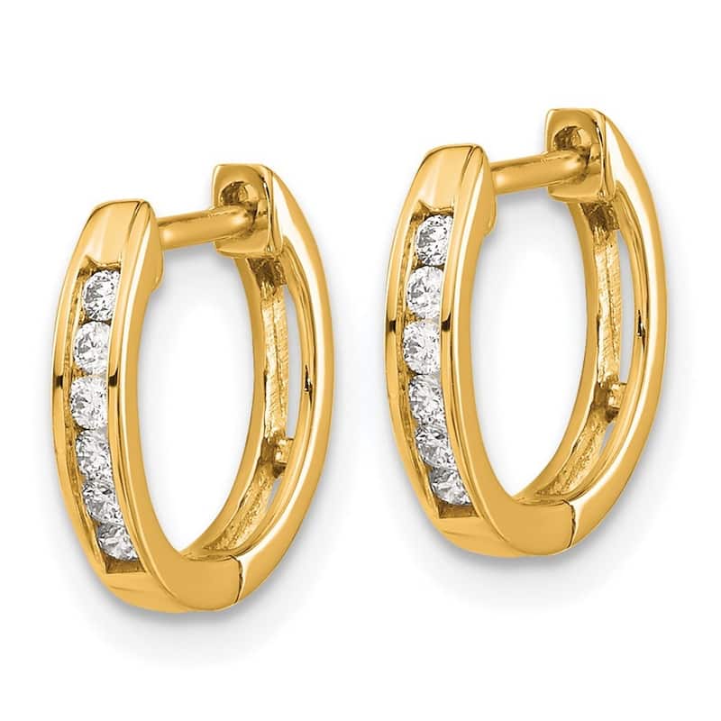 Curata 14k Gold Polished Diamond Hinged Hoop Earrings - 11x11mm Wide 1mm Thick