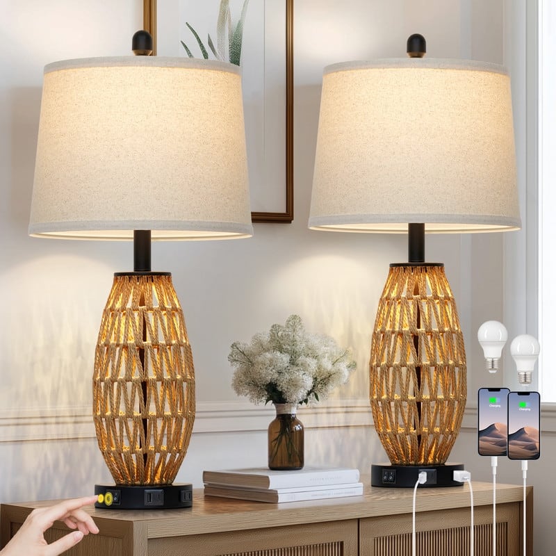 27'' Table Lamps with USB-C Charging, Dual Lighting(Set of 2) - 12.5'' x 12.5'' x 27''