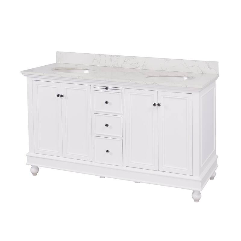 KitchenBathCollection Bella 60" Double Bathroom Vanity with Engineered Marble Top