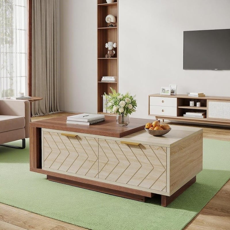 Wood Coffee Table with Expandable Top and 2 Drawers - 42.13 L x 23.62 W x 16.54 H inches