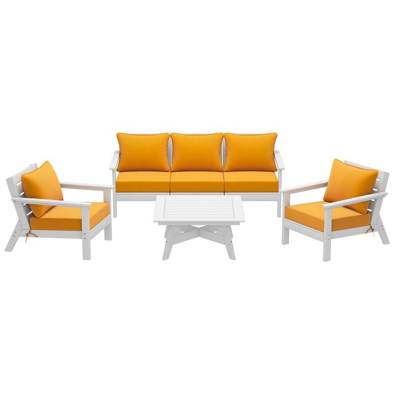 Birchwood All Weather HDPE Outdoor Patio White Deep Seating Conversation Set (6-Piece Set)