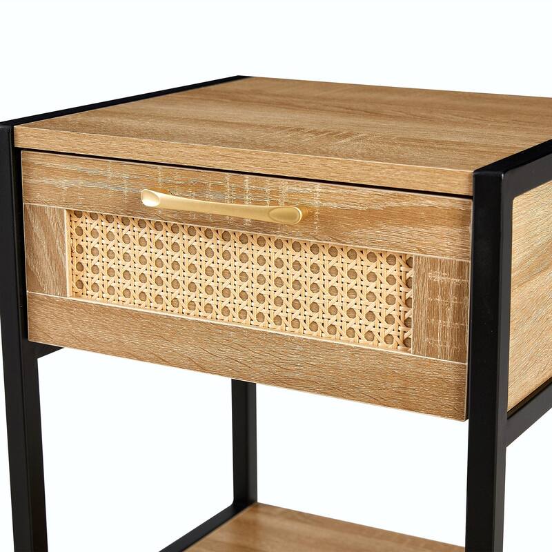 Chic Rattan Woven Side Table with Versatile Functionality