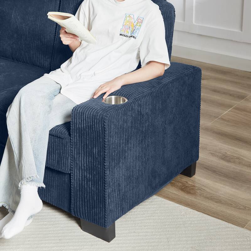 84" Corduroy 3-Seater Sofa, Modern Compressed Design for Multiple Rooms