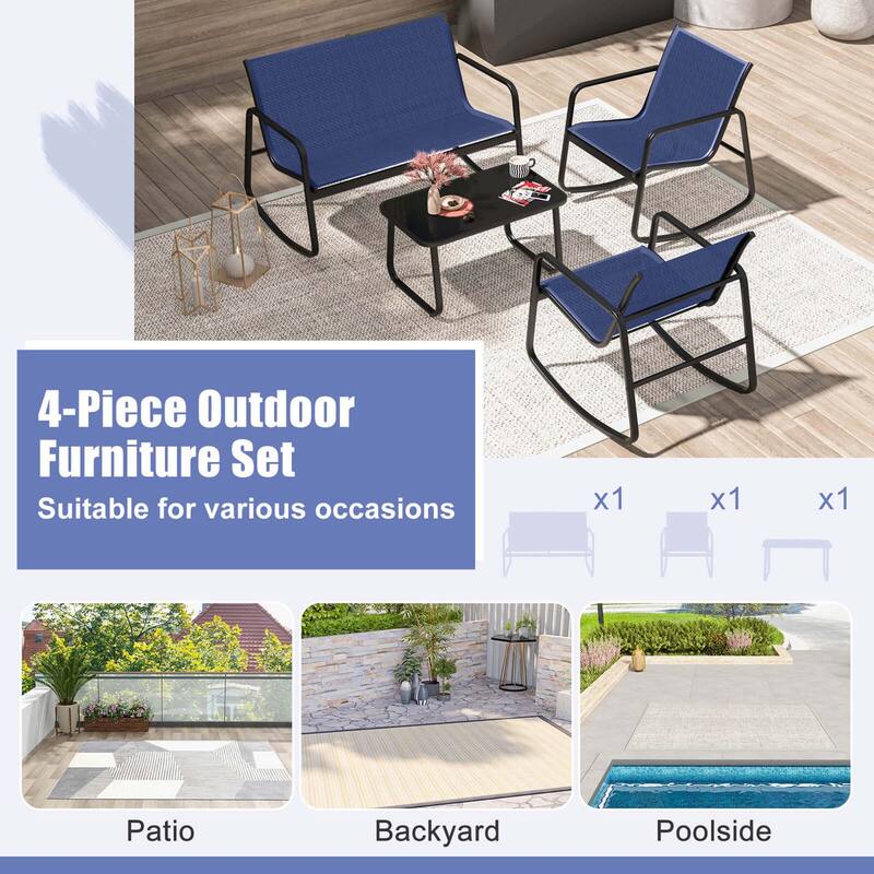 Costway 4/8 PCS Patio Rocking Set 4 Rocking Chairs & Loveseat with