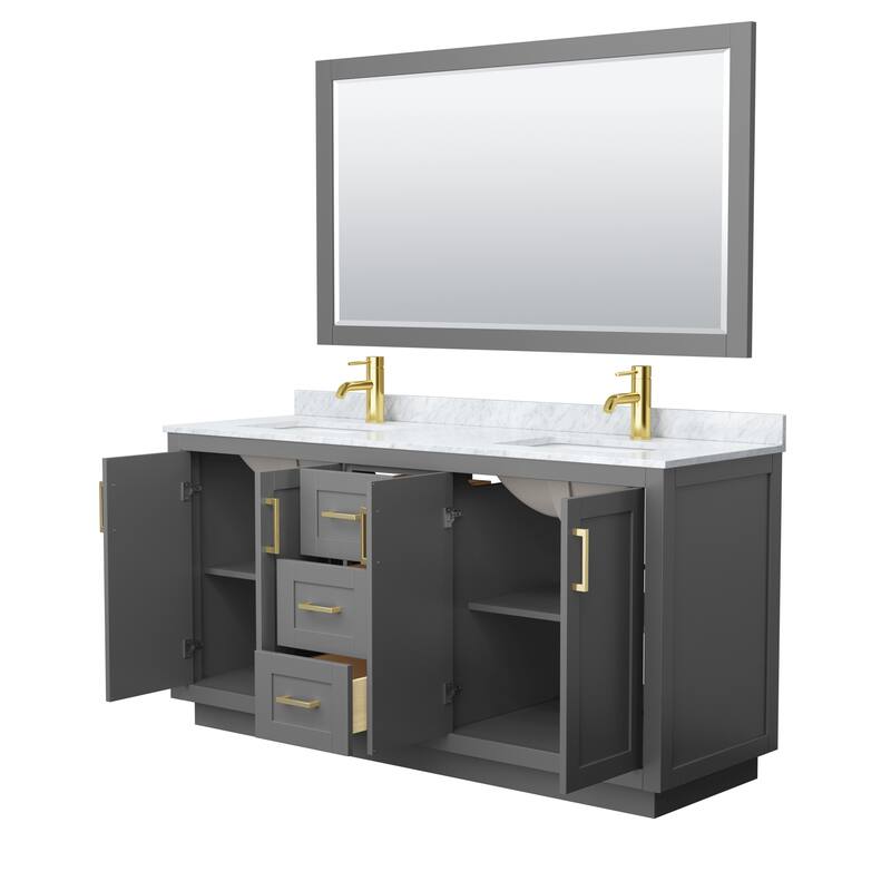 Miranda Bathroom Vanity Set, White Carrara Marble Top, 58-Inch Mirror