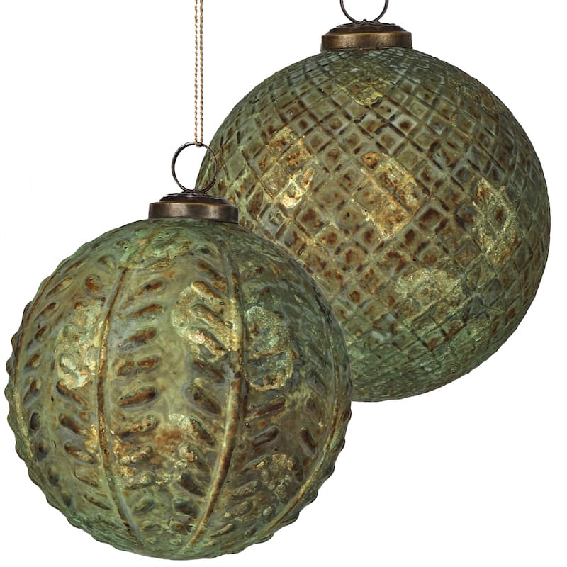 5" Antique Check Pattern Ball Set of 2