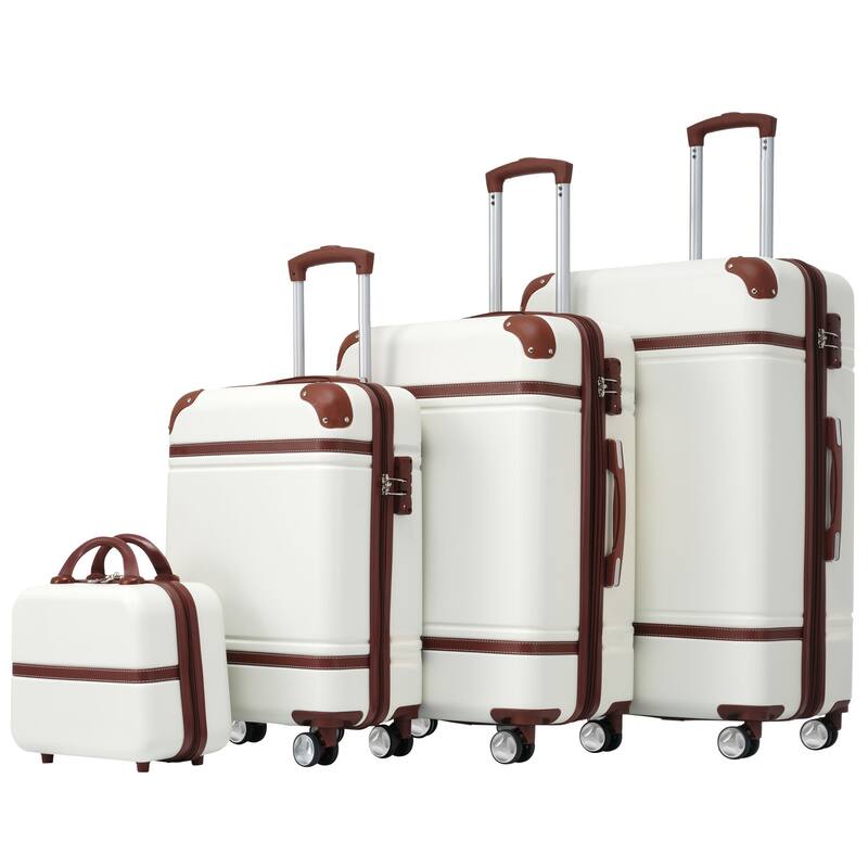4 Pieces Hardshell Luggage Sets, 20"+24"+28" Luggages and Cosmetic Case Set Spinner Suitcase Set with TSA Lock - White