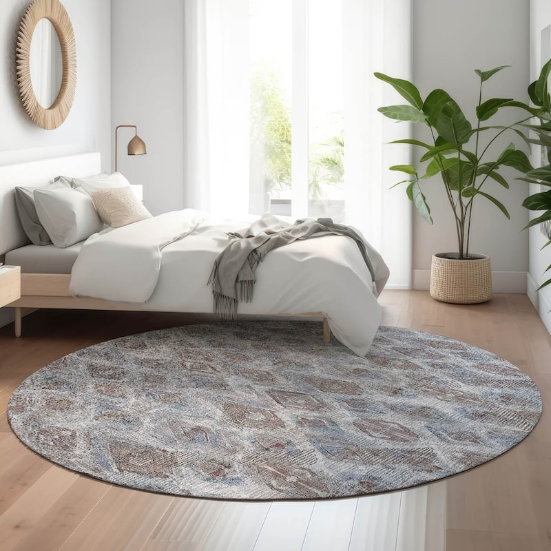 Premium Washable Super Soft Abstract Diamonds Mayfield Rug - Blue - 8' x 8' - Round