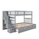 preview thumbnail 19 of 38, Twin Over Twin/Full Bunk Bed with Trundle and Storage Drawers, Solid Pine Wood, Staircase Access