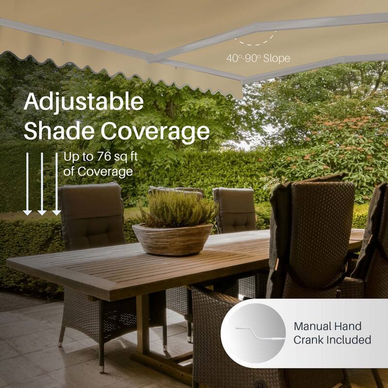 ALEKO Caribbean Manual Retractable Patio Awning - White Frame - Desert Sand - 10 x 8 Feet