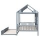 preview thumbnail 10 of 11, Full Size Wood House Bed with Twin Size Trundle, Wooden Daybed in Gray