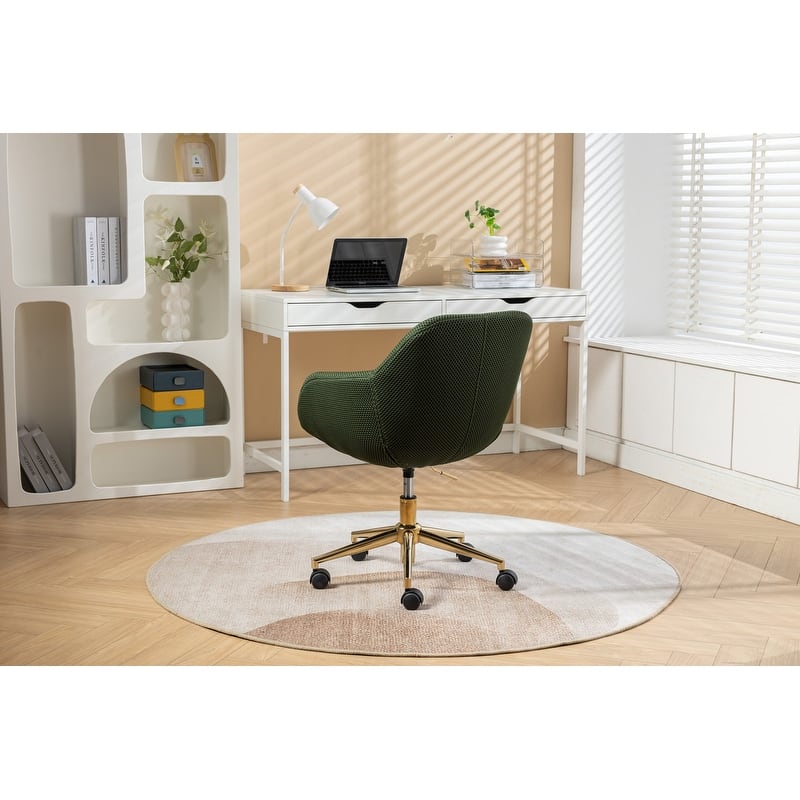 360°Swivel Home Office Chair With Adjustable Height and Gold Metal Base