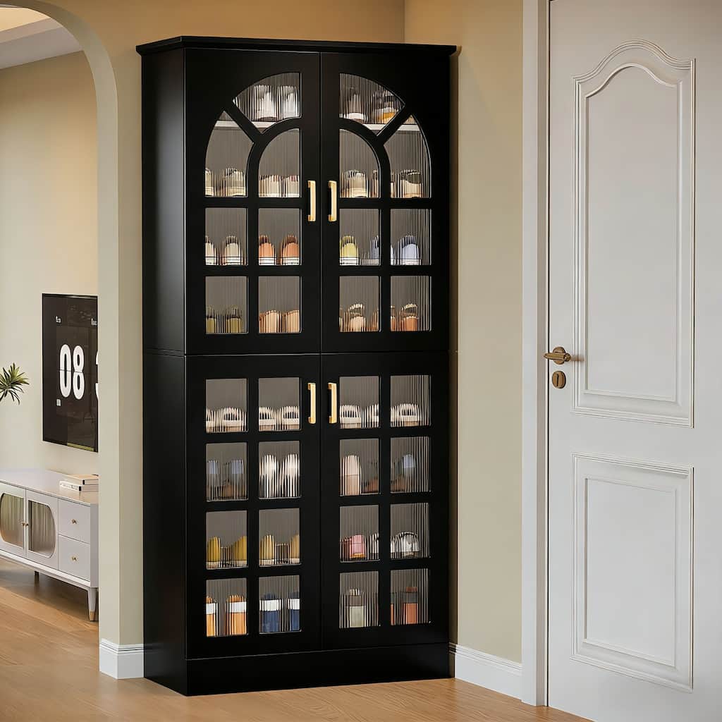 Pantry Cabinet with LED Lights, 68.9" Tall Adjustable Storage Cabinet