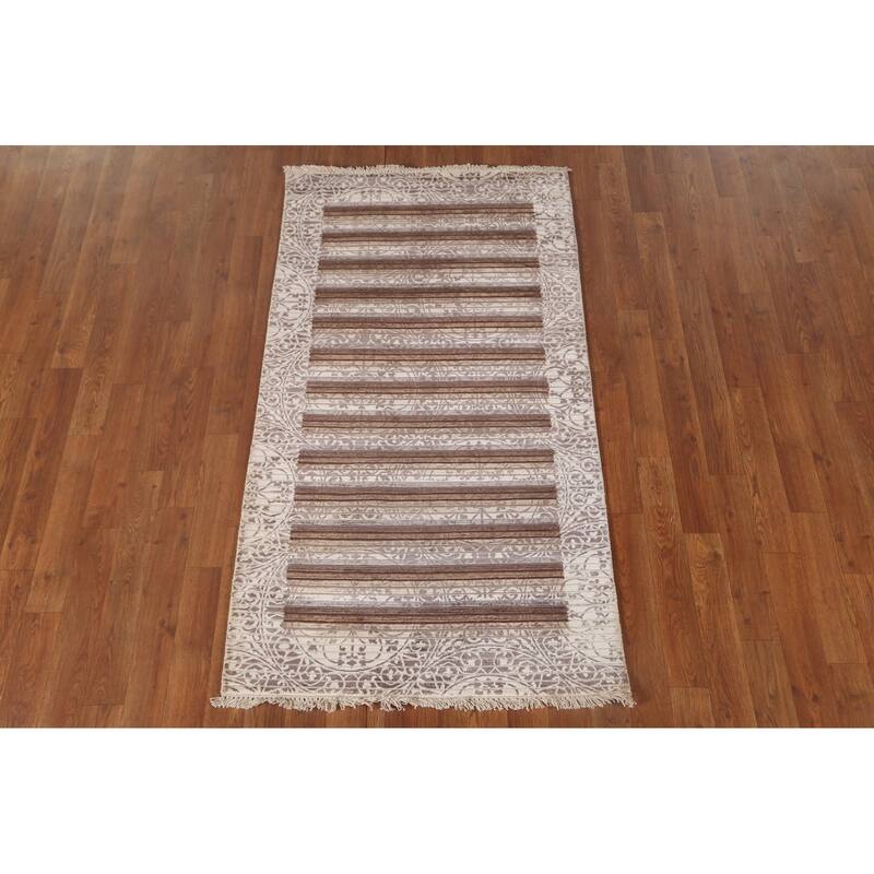 Striped Abstract Modern Accent Rug Hand-Knotted Wool Carpet - 2'9"x 5'0"