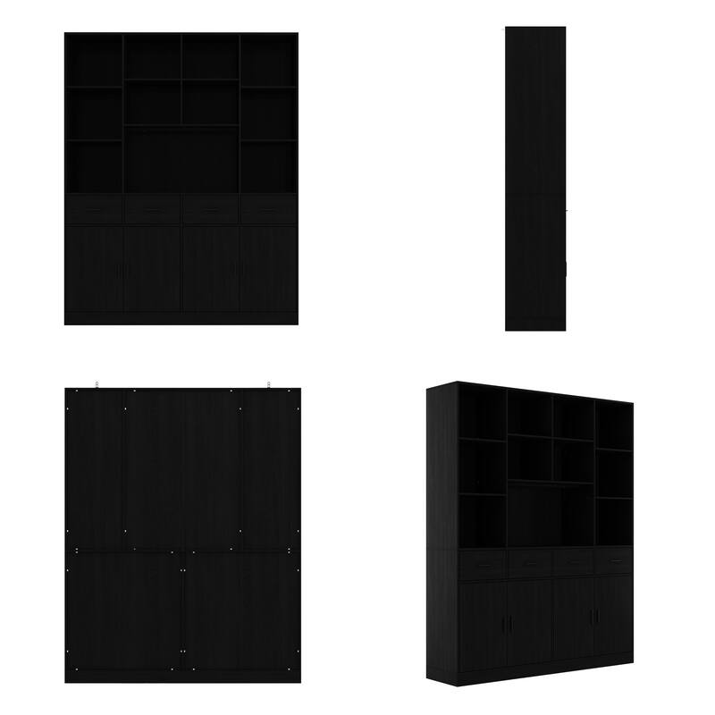 Black Freestanding Kitchen Pantry, Buffet Cabinet with Shelves & Doors - 78.7"H x 63"W