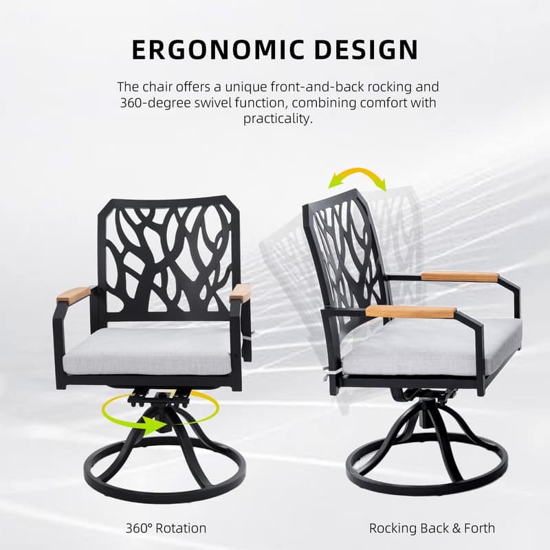 7-Piece Modern Patio Dining Set – Includes 6 Aluminum Swivel Rockers with Sunbrella Cushions & Rectangular Table.
