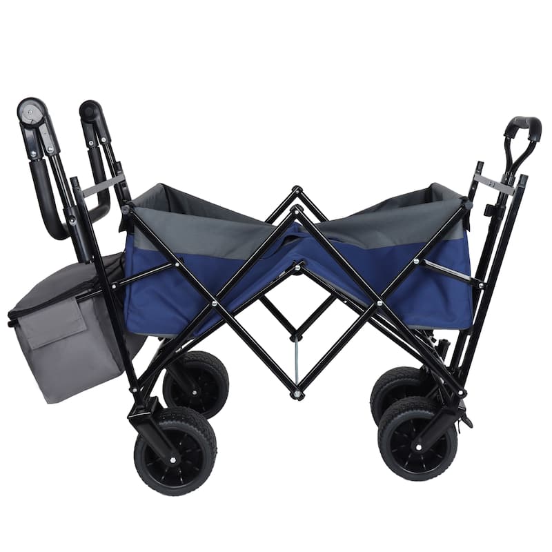 With Push Handle, 480Lbs Collapsible Wagon with Canopy, Wagon cart with 7" All-Terrain Wheels, Large Capacity, Shopping, Sports