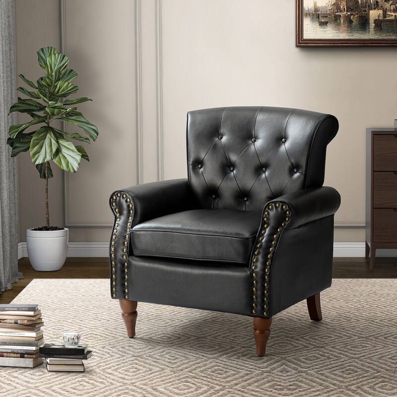 Mycenae Upholstered Accent Armchair with Nailhead Trim Set of 2 - Set of 1 - Black