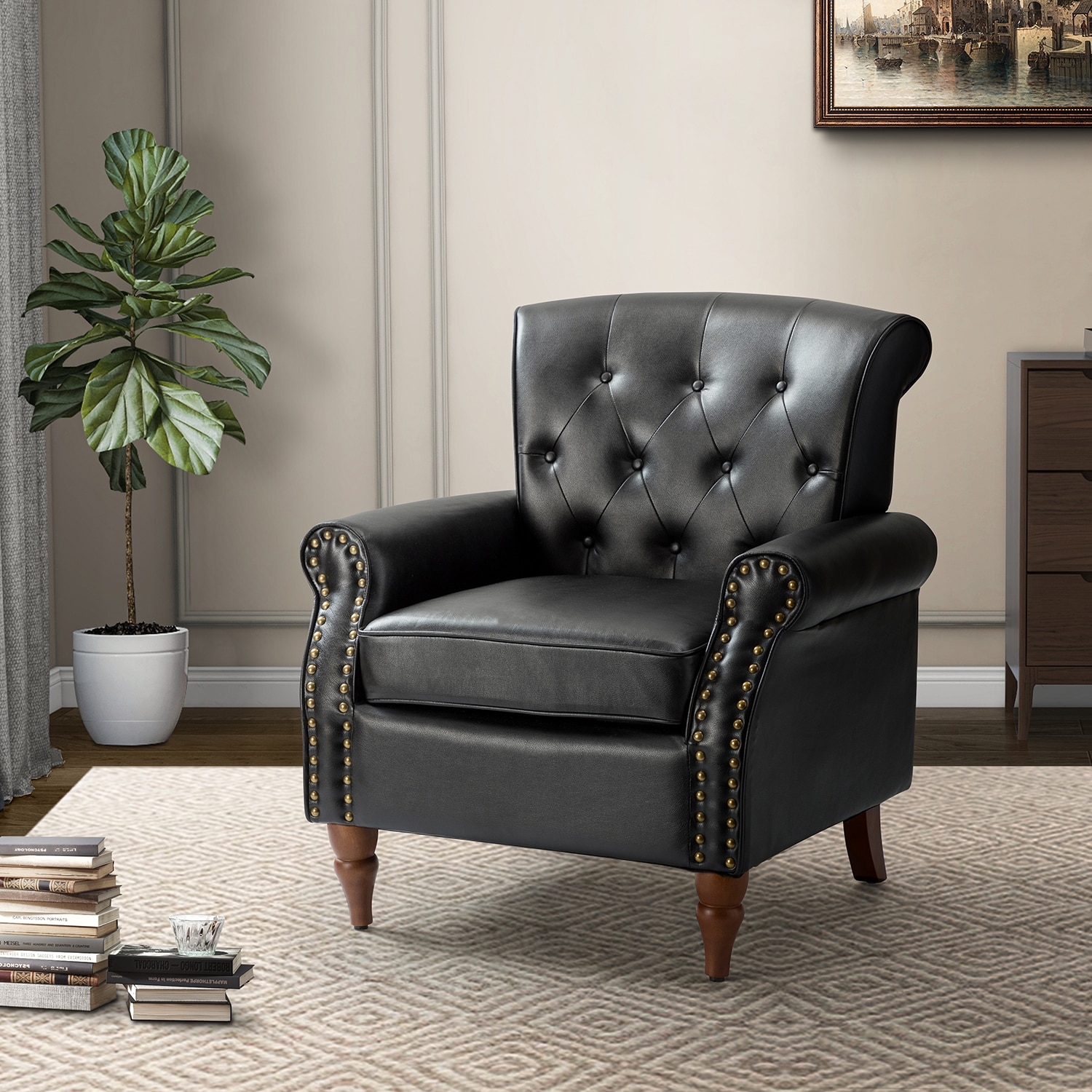 Indiges Upholstered Accent Armchair with Nailhead Trim by HULALA HOME