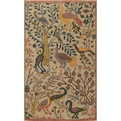 Hand-knotted Traditional Wool Beige Floral Area Rug Oriental Carpet - 6' 0'' X 4' 0''