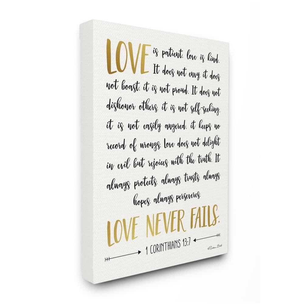 Stupell Love Is Patient Psalm Faith Based Word Design Canvas Wall Art - Black