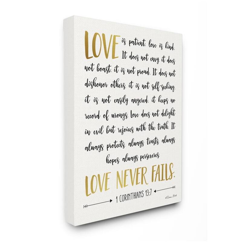 Stupell Love Is Patient Psalm Faith Based Word Design Canvas Wall Art - Black - 24 x 30