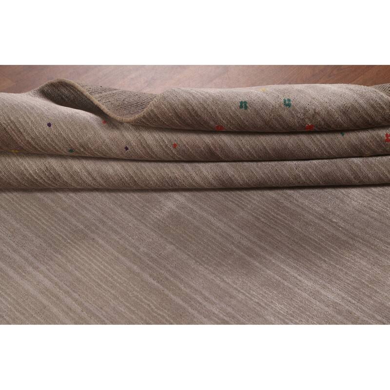 Gabbeh Area Rug Hand-Knotted Tribal Beige Wool Carpet - 7'10" x 9'8"