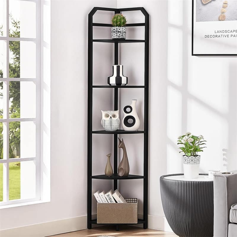 Corner Shelf - 11"D x 11"W x 74.6"H - Black 6-Tier