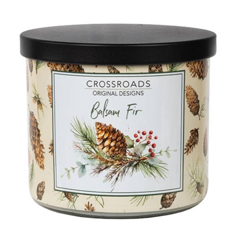 15oz Balsam Fir Candle in Festive Pinecone Jar with Black Lid - 3.50"L x3.50"W x 4.00"H - White-Black