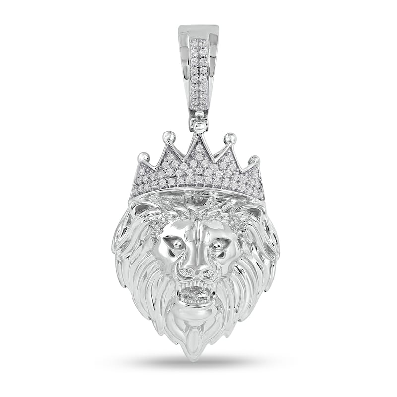 10K Gold 1/6ct TDW Diamond Crowned Lion Head Pendant for Men