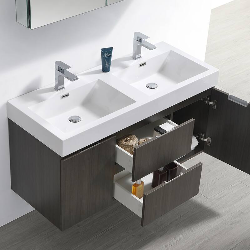 Fresca Senza 48" Wall Mounted / Floating Double Vanity Set with Wood