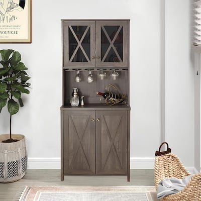 Roomfitters Farmhouse Wine Cabinet, Kitchen Hutch Buffet, Liquor Cabinet for Liquor and Glasses Rack, Charcoal Grey - N/A