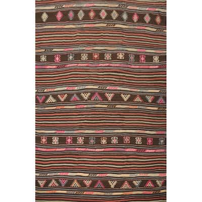 Hand Woven Oriental 100% Wool Carpet Southwestern Tribal Multi-Colored Kilim Area Rug - 7' 10'' X 6' 5''