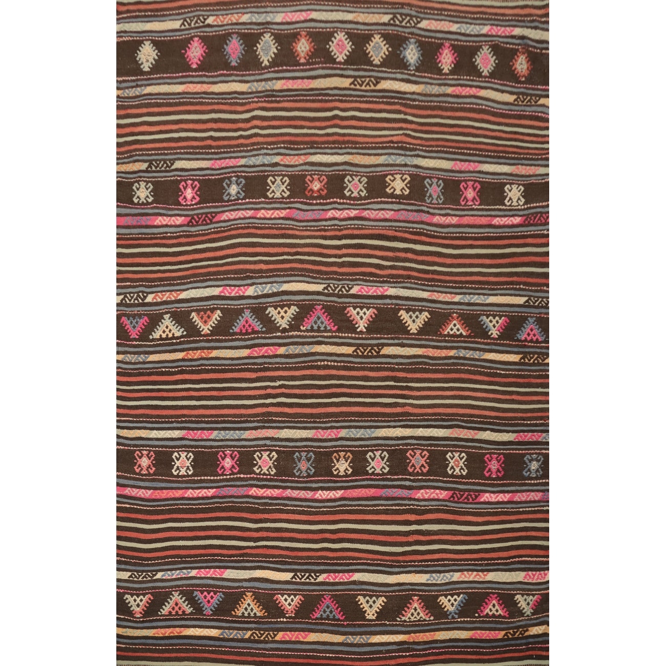 Hand Woven Oriental 100% Wool Carpet Southwestern Tribal Multi-Colored Kilim Area Rug - 7' 10'' X 6' 5''