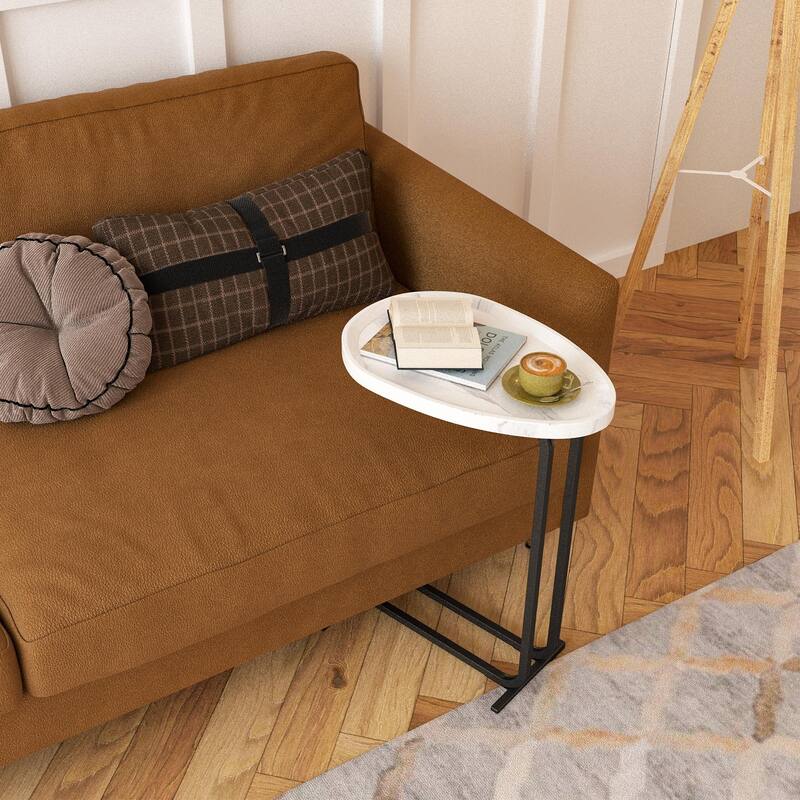 Sofa and Bedside C-Shaped Side Table, Wood C-Shaped End Table with Metal Frame Slide for Bedroom Living Room