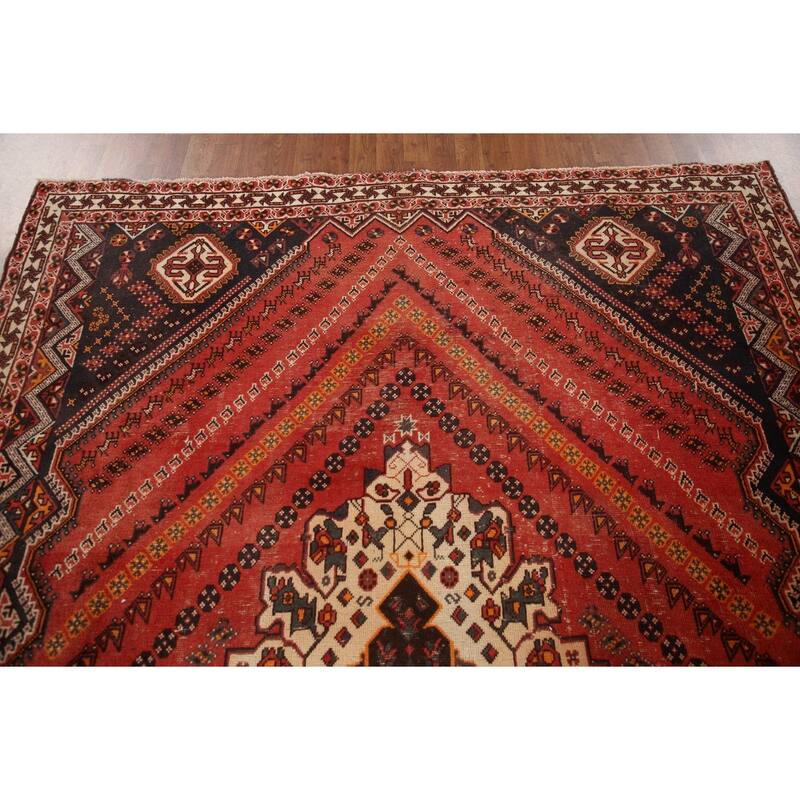 Vegetable Dye Tribal Shiraz Persian Rug Handmade Vintage Wool Carpet - 6'11"x 9'11"